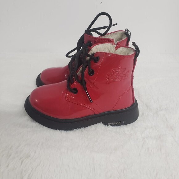 Ovekos Red PU Leath Patent Lace Up Combat Boot NO Size See Measurments - Picture 2 of 14